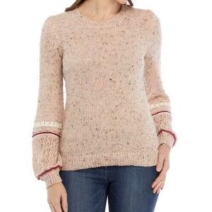 Cupio Womens L Pink Confetti Pullover Puff Sleeve Sweater